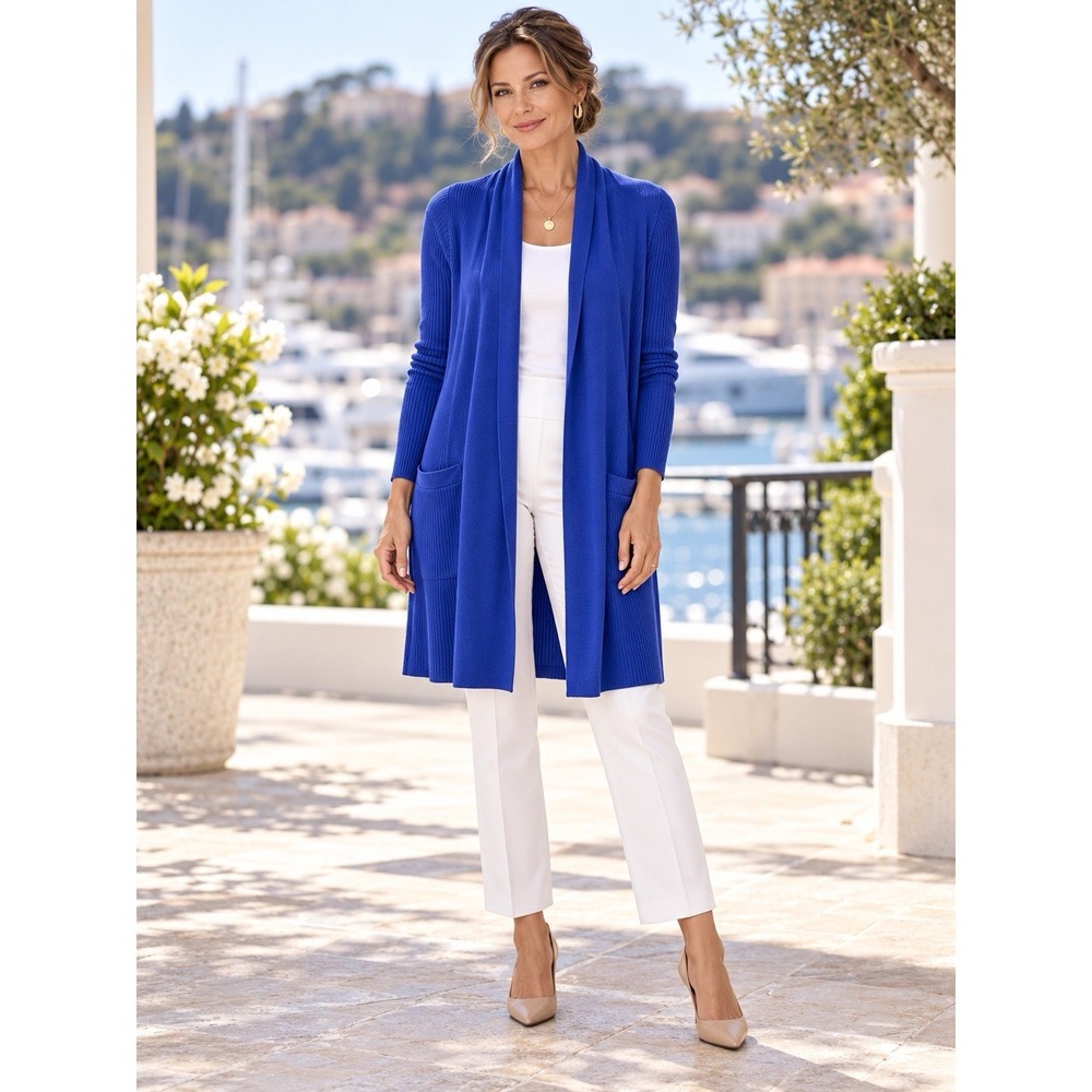 Lauren Ralph Lauren blue Cardigan Sweater Women's Size M longer luxury chic